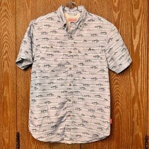 Coleman Men's Sm Fishing Shirt Striped Fish Print Short Sleeve Button Up Outdoor